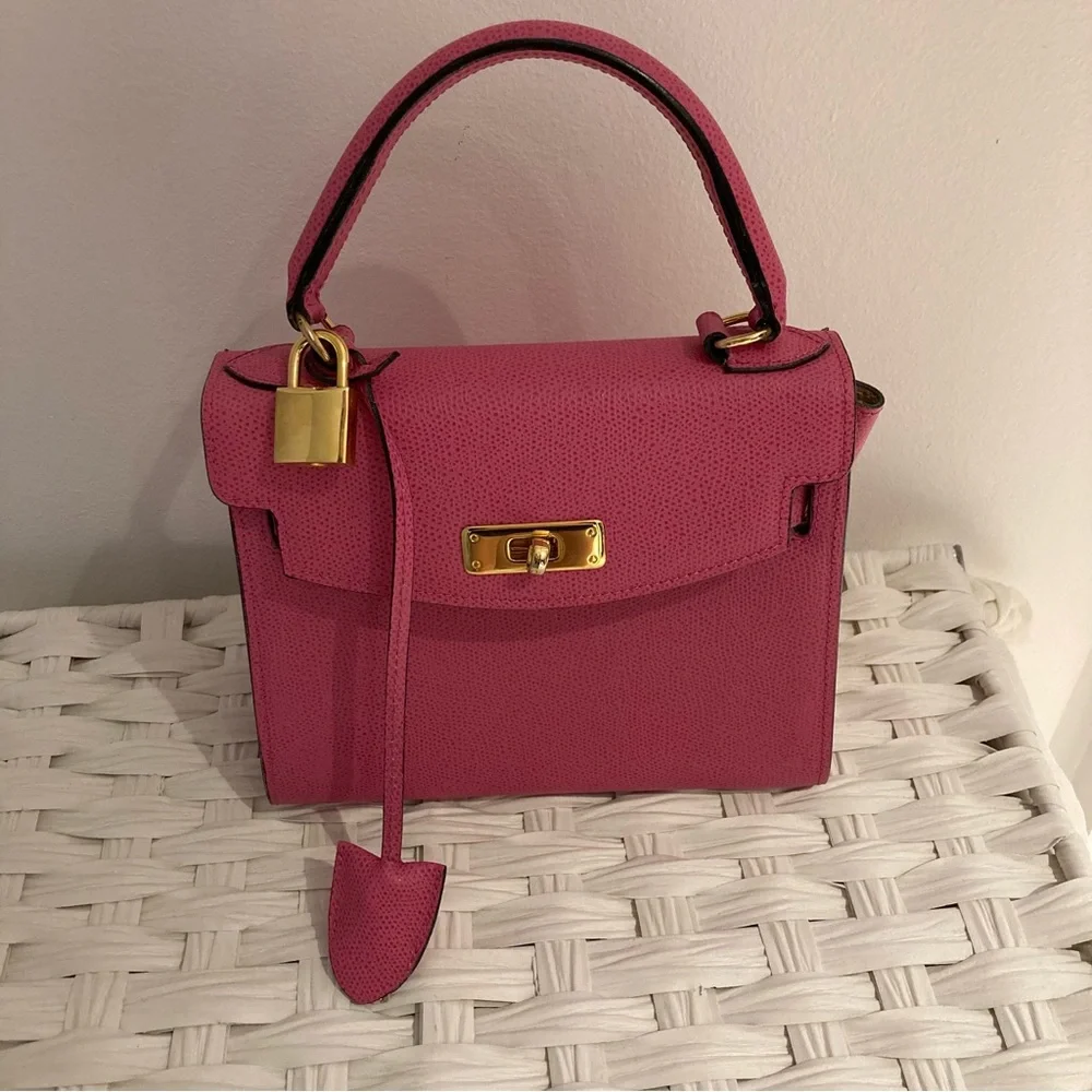 Pink Structured Top-Handle Women's Bag with Gold Hardware